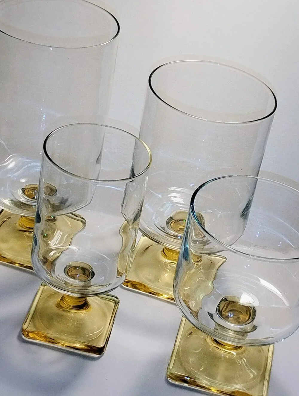 VTG Mid Century Federal Glass Nordic Topaz Square Base Glasses - Set of 4 Mixed